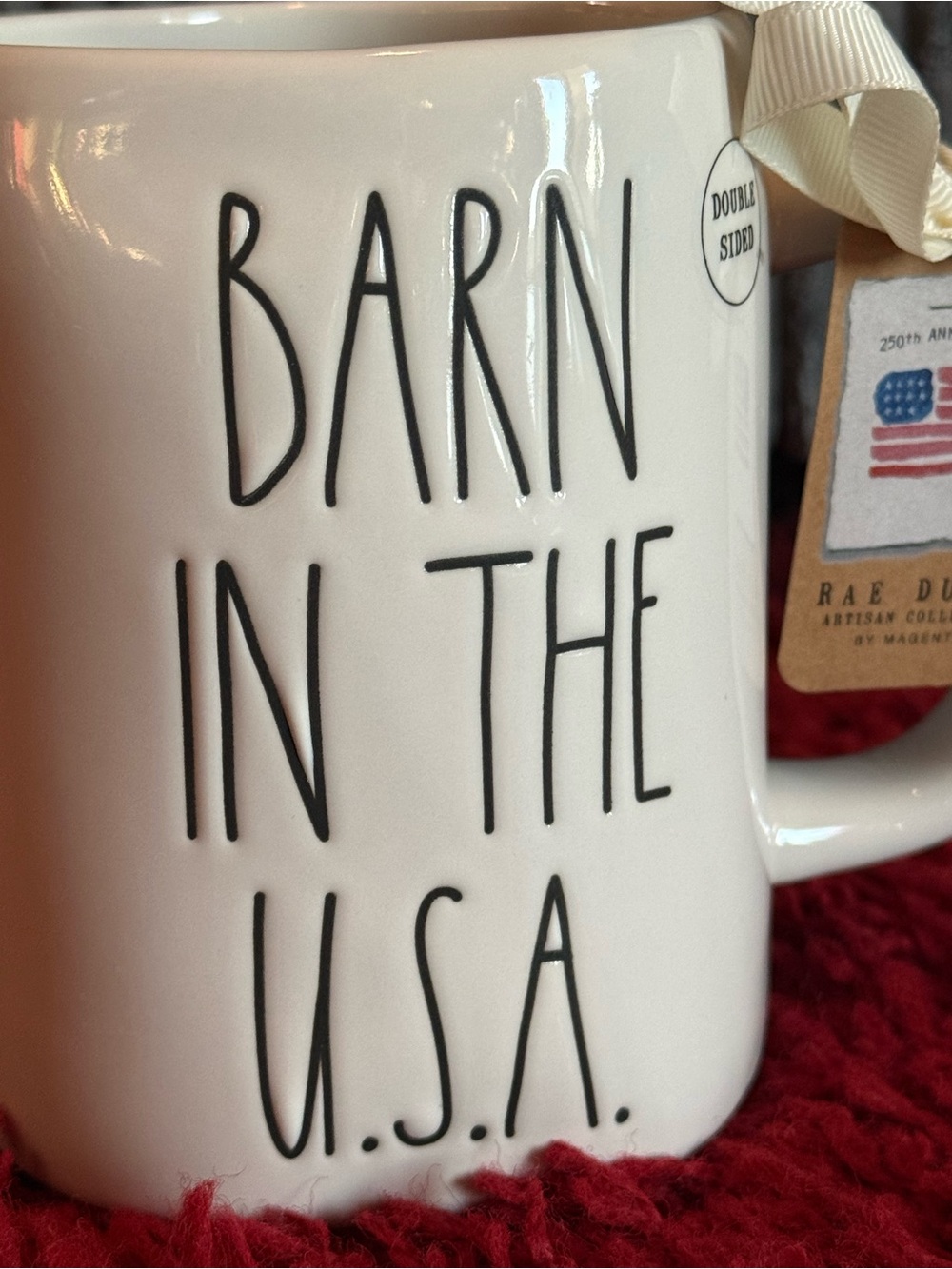 Rae Dunn Double-sided White Mug with 3D farm Animals 'BARN IN THE U.S.A.' NWT - Picture 3 of 6